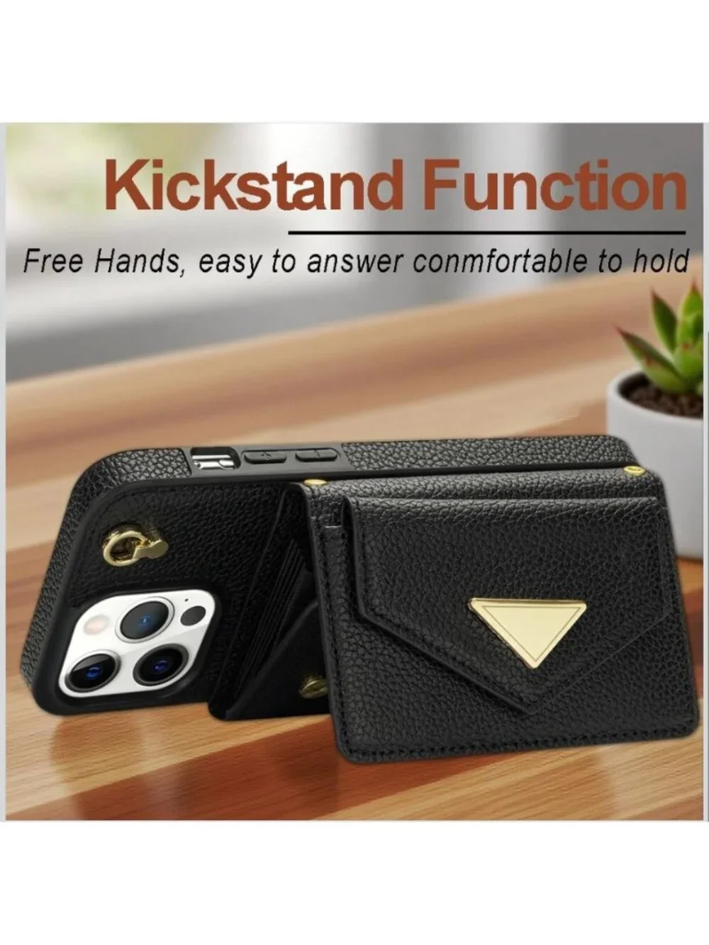 iPhone 15 Pro Max‎ Crossbody PU Leather Wallet Phone Case w Removable Strap